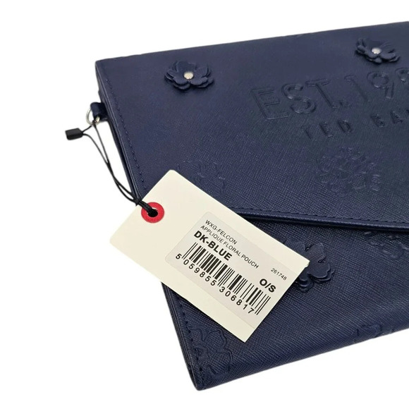 Ted Baker Felcon Floral Applique Envelope Pouch Navy Blue Clutch -No Wrist Strap - Picture 6 of 8